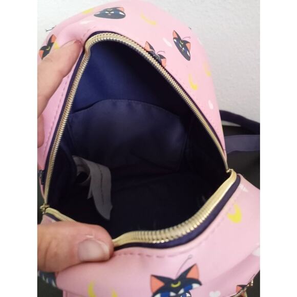 Loungefly Sailor Moon Backpack Luna P Cat Pink Mini Charm Faux Leather Pockets main image 6